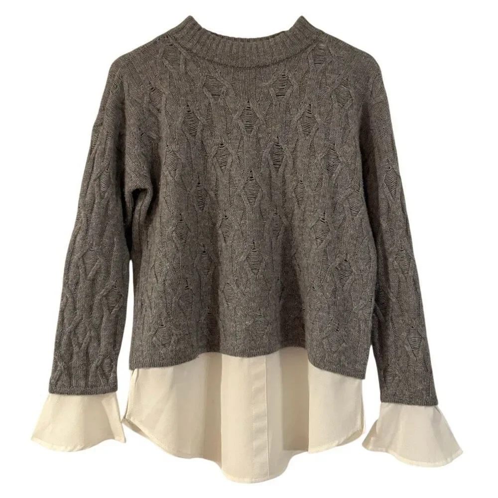 Design History Pure Cashmere grey cableknit two for sweater small - Picture 2 of 10